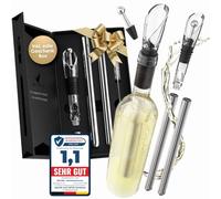 Beyond Wine Cooling Stick 6-Piece Stainless Steel Gift Set with Pourer - Ideal Wine Accessory for Wine Lovers I Wine Cooler Set for White Wine & Red Wine - Rod with Decanter - Accessories for Wine