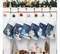 Beyond Your Thoughts Christmas Stockings, 20 inch Soft Velvet Large Xmas Stocking for Family Traditional Hanging Ornament Fireplace Christmas Decorations, Dark Blue Plush, 6 Pack