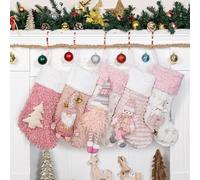 Beyond Your Thoughts Christmas Stockings, 20 inch Soft Velvet Large Xmas Stocking for Family Traditional Hanging Ornament Fireplace Christmas Decorations, Pink Family, 5 Pack