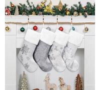 Beyond Your Thoughts Christmas Stockings, 20 inch Soft Velvet Large Xmas Stocking for Family Traditional Hanging Ornament Fireplace Christmas Decorations, Silver World, 4 Pack