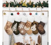 Beyond Your Thoughts Christmas Stockings, 20 inch Soft Velvet Large Xmas Stocking for Family Traditional Hanging Ornament Fireplace Christmas Decorations, Brown Suede, 6 Pack