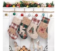 Beyond Your Thoughts Christmas Stockings, 20 inch Soft Velvet Large Xmas Stocking for Family Traditional Hanging Ornament Fireplace Christmas Decorations, Brown Plush Grid, 4 Pack