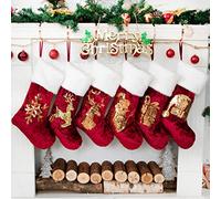 Beyond Your Thoughts Christmas Stockings, 20 inch Soft Velvet Large Xmas Stocking for Family Traditional Hanging Ornament Fireplace Christmas Decorations, Red Plush Glitter, 6 Pack