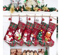 Beyond Your Thoughts NEW 6 Christmas Stocking Xmas Socks Glitter Plaid Snowflake Print for Family Traditional Holiday Hanging Ornament Fireplace Christmas Decorations 6 Pack
