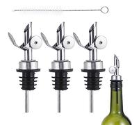 beyonday 3pcs Self Closing Liquor Bottle Pourers - Silver, Auto Flip Wine Bottle Stoppers with Rubber Dust Cap & Cleaning Brush Weighted Olive Oil Vinegar Dispenser Spout, Fit about 3/4'' Bottle Mouth