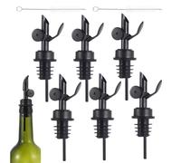 beyonday 6pcs Self Closing Liquor Bottle Pourers - Black, Auto Flip Wine Bottle Stoppers with Rubber Dust Cap & Cleaning Brush, Weighted Olive Oil Vinegar Dispenser Spout, Fit about 3/4'' Bottle Mouth