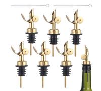 beyonday 6pcs Self Closing Liquor Bottle Pourers - Gold, Auto Flip Wine Bottle Stoppers with Rubber Dust Cap & Cleaning Brush, Weighted Olive Oil Vinegar Dispenser Spout, Fit about 3/4'' Bottle Mouth