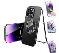 Beyonddraw Double-Sided Electroplated Glass Magnetic Phone Case for iPhone 16-12 Pro Max Plus,360° Full Body Metal Bumper Frame Magnetic Tempered Glass Case (for iPhone15Pro,Black-Privacy)