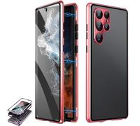 Beyonddraw Magnetic Tempered Glass Double-Sided Phone Case for Samsung, Beyond Draw Phone Case, Anti Peeping Magnetic Case, for Samsung S21-25 Series (S22plus/S22+,Red-2pcs)