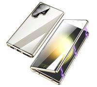 Beyonddraw Magnetic Tempered Glass Double-Sided Phone Case for Samsung, Privacy Magnetic Case, Double Sided Tempered Glass Metal (Gold,S24PLUS)