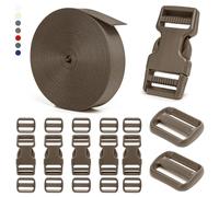 BEYOURD 1 inch Buckles and Strap Set: 10 Yards Polyester Webbing Strapping, 6 Pack Dual Adjustable Side Release Plastic Buckles, 12 PCS Tri-Glide Slider Clips for Tactical Gear, Coyote tan