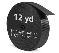 BEYOURD Heavyweight Nylon Webbing Strap 3/8 Inch Wide, Heavy Duty Nylon Straps 12 Yard, Flat Black Webbing Strapping for Outdoor DIY Crafts