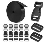 BEYOURD werpower 1 Inch Nylon Webbing Strap, 6 Yards Black Polypropylene Webbing Strap with 6 Sets 1 Inch Side Release Plastic Buckles, Inc.