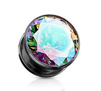 beyoutifulthings Ear Tunnel Zirconia Silver Gold Black Rainbow Ear Piercing Stainless Steel Screw Fit Plug Screw Closure 3-19 mm Black rainbow