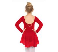 Beyove Girls Ballet Backless Dress Cotton Long Sleeve Ballet Body Ballet Children Dance Body Suit with Tutu Skirt Red 150