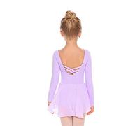 Beyove Girls Ballet Clothing Backless Ballet Dress Cotton Long Sleeve Ballet Leotard Ballet Suit Children's Dance Dress Dance Bodysuit with Skirt Tutu Purple 160