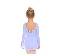 Beyove Girls Ballet Clothing Backless Ballet Dress Cotton Long Sleeve Ballet Leotard Ballet Suit Children Dance Dress Dance Body with Skirt Tutu Blue 150