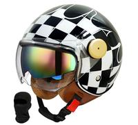 Beyswage Jet Helmet 3/4 Open Face Motorcycle Helmet Vintage With Double Goggles Comfort Lining Earmuffs ECE Certification Crash Helmet Scooter Cycle Bike Chopper Helmet for Adult Men Women