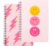 BeYumi 2 A5 Preppy Spiral Notebooks for Teens Girls Back to School Y2K Hardbound Journal for College Student Happy Smile Hardcover Notebook, Pink Notebooks Notepad Diary for Preppy School Supplie
