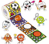 BeYumi 300pcs Ball Sports Scene DIY Sticker Roll Make Your Own Basketball Soccer Football Baseball Cartoon Face Sticker Decals Cute Mix and Match Sports Themed DIY Stickers for Kids School Reward - 6