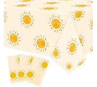 BeYumi 3Pcs Boho Sunshine Party Table Covers Hippie Sun Waterproof Tablecloths Disposable Plastic Rectangular Tablecloth First Trip Around Sun Birthday Party Supplies Picnic Garden Table Decoration