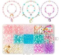 BeYumi 400Pcs+ Unicorn DIY Bead Jewelry Art Craft for Kids Creative Unicorns Rainbow Lollipop Crown Beads Set Handmade Bracelet Rings Necklace Halloween Fairy Costume Birthday Gift Party Supplies
