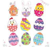 BeYumi 45Pcs Easter Egg Cutouts Bulletin Board Decoration Set Colorful Egg Bunny Chick Decals Stickers DIY Cardstock Paper Cutout Happy Easter Egg Hunt Game Party Supplies Decor for Classroom Bedroom