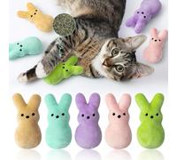 BeYumi 5Pcs Easter Bunny Catnip Toys Gift for Cat, Indoor Cat Chew Bite Kick Plush Colorful Rabbit Peeps Catmint Pet Toys for Cat Lover Gifts, Cute Interactive Cat Toy for Pet Presents
