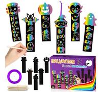 BeYumi 60Pcs Halloween DIY Scratch Bookmark Gift Set for Kids Pumpkin Bat Witch FrankenStein Ghost Vampire Magic Scratch Pendant Decor School Paper Craft Class Art Project Birthday Gift Party Supplies