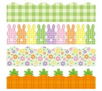 BeYumi 80Pcs Easter Carrot Bunny Plaid Bulletin Board Borders Spring Flowers Floral Rabbit Green Plaid Scalloped Border Trim Decor Springtime School Classroom Office Chalkboard White Board Decoration