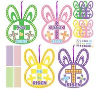 BeYumi Easter Bunny Ornament Craft - 24Pcs Jesus is Alive DIY Foam Rabbit Ornaments Craft Kit for Kids Make Your Own Christian Religious Bunny with Gem Sticker School Easter Party Decoration Supplies
