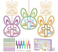 BeYumi Easter Christian Bunny Crafts - 20Pcs Easter DIY Wooden NO Bunny Love You Like A Jesus Ornaments Craft Kit for Kids Make Your Own Religious Decor with Gem Stickers Church School Party Supplies