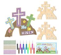 BeYumi Easter Jesus Resurrection Crafts - 20Pcs DIY HE IS RISEN Wooden Empty Tomb Standable Craft Make Your Own Christian Empty Tomb of Jesus Faith Religious Decor Church School Party Supplies for Kid