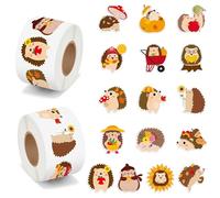 BeYumi Fall Cute Hedgehog Sticker - 1000Pcs Fall Hedgehog Stickers in 2 Rolls Autumn Thanksgiving Adhesive Kawaii Animal Decals Fall Holiday Party Favor Supplies Classroom Office Bottle Decor for Kids