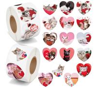 BeYumi Valentine Realistic Cat Sticker - 1000Pcs Valentine's Day Realistic Cat Stickers in 2 Rolls for Kids Valentine Animal Heart Waterproof Decal Greeting Card Envelope Scrapbooking Party Gift Decor