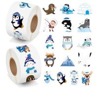 BeYumi Winter Polar Animal Sticker - 1000Pcs Polar Animal Stickers in 2 Rolls Cute Winter Arctic Adhesive Kawaii Animal Decal Winter Holiday Party Favor Supplies Classroom Office Bottle Decor for Kids