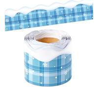 BeYumi Winter Snowflake Border Trim - 65ft Winter Snowflake Plaid Scalloped Rolled Border Trim Blue Winter Christmas Bulletin Board Borders School Classroom Office Chalkboard Holiday Party Decoration