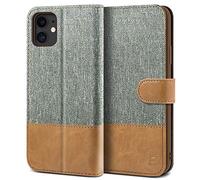 BEZ Case for iPhone 11, Phone Case Compatible for iPhone 11, Wallet Cover [Canvas Faux Leather] with Credit Card Holders, Kick Stand, Magnetic Strap Closure, Gray