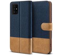 BEZ Case for Samsung A51, Case Phone Compatible with Samsung Galaxy A51, Flip Wallet Cover [Canvas Faux Leather] with Credit Card Holders, Kick Stand, Magnetic Strap Closure, Blue Navy