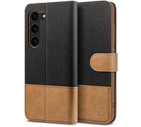 BEZ Case for Samsung S23 Case, Phone Cover Compatible with Samsung Galaxy S23, Flip Wallet Cover [Canvas Faux Leather] with Credit Card Holders, Kick Stand, Magnetic Strap Closure, Black