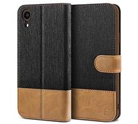 BEZ iPhone XR Case, iPhone XR Phone Case Compatible for iPhone XR, Wallet Cover [Canvas Faux Leather] with Credit Card Holders, Kick Stand, Magnetic Strap Closure, Black