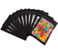 Bezall 100Pcs Resealable Mylar Bags, 4.1x5.9 Inches Smell Proof Ziplock Bags with Clear Window, Foil Pouch Packaging Bags for Food Storage, Candy, Sample, Lip Gloss, Party Favor (Black)