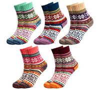 Bezavea 5 Pairs Thermal Winter Women's Socks - Vintage Nordic Warm Knitting, Soft Cotton Thick, Christmas Gifts for Women Girls, Multicoloured, UK Size 4-8 (A)