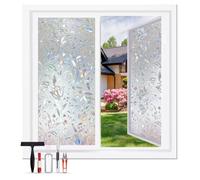 Bezavsgnl Stained Privacy Film 3D Rainbow Dazzling Tulips Decorative Heat Control Uv Barrier Static Cling Window Film Non-Adhesive Removable Vinyl Film for Bathroom Doors17.5 X 78.7''