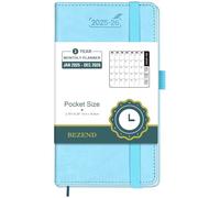 BEZEND 2 Year Month to View Pocket Diary 2025-2026 PU Leather Hardback, Slim Monthly Planner 25-26 Runs Jan’25 to Dec’26, 100 GSM Thick Paper - Small Size 16.5 x 9 cm, Sky Blue