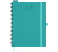BEZEND 2026 Diary A4 Week to View Spiral Bound 28.5 x 21.5 cm - Large Vertical Weekly Planner with Timeslots & Monthly Tab. Appointment Book 26 with PU Leather Softcover - Turquoise