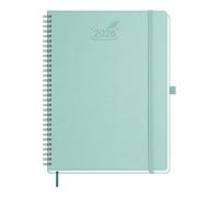 BEZEND 2026 Diary A4 Week to View Spiral Bound 28.5 x 21.5 cm - Large Vertical Weekly Planner with Timeslots & Monthly Tab. Appointment Book 26 with PU Leather Softcover - Mint Green