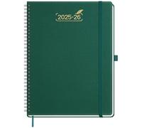 BEZEND 2026 Diary A4 Week to View with 2 Columns (Jul 25-Dec 26) Spiral. 18-Month Large Appointment Book with Dual Schedule, Notes, Monthly Tabs & Pocket, PU Leather Softcover, Evergreen