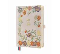 BEZEND 2026 Diary A5 Page A Day Even Weekend (Jan-Dec) Daily Planner with Timeslots, Appointment Book 26 with Monthly Tabs, Pen Holder & Hardcover - Dusty Pink with Blossom