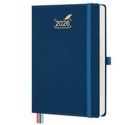 BEZEND 2026 Diary A5 Page A Day with Dual Schedule, One Page per Day Even Weekend, Daily Planner 2026 with Monthly Calendar & Tabs, Inner Pocket, PU Leather Hardback, Prussian Blue